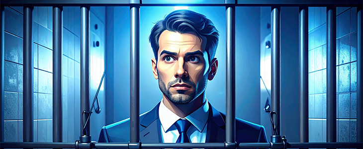 business man behind bars